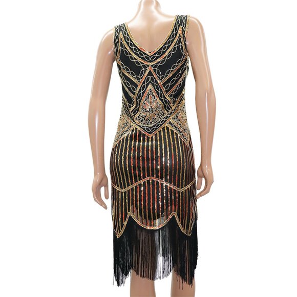 GLAM Art Deco Vintage Style Flapper Sequin Fringe Dress S - Picture 5 of 5
